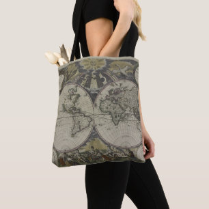 Bolsa Tote Mapa do mundo dobro 1672 do hemisfério