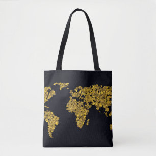 Bolsa Tote Mapa do mundo dourado do ponto