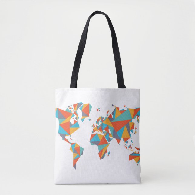 Bolsa Tote Mapa do mundo geométrico abstrato (Frente)