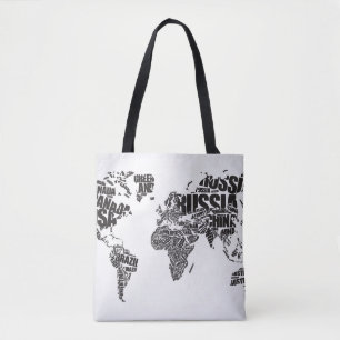 Bolsa Tote Mapa do mundo na tipografia