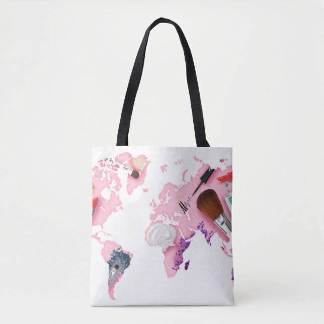 Bolsa Tote Mapa do mundo Pastel de Comestics (Frente)