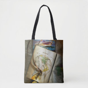 Bolsa Tote Mapa e compasso
