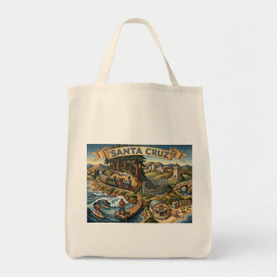 Bolsa Tote Mapa Ilustrado de Santa Cruz Califórnia UCSC Wharf