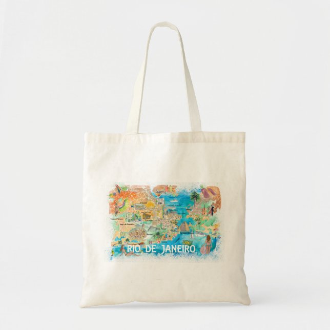 Bolsa Tote Mapa Ilustrado do Rio de Janeiro com Estradas Prin (Frente)
