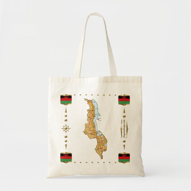 Bolsa Tote Mapa Malawi + Bandeiras (Frente)