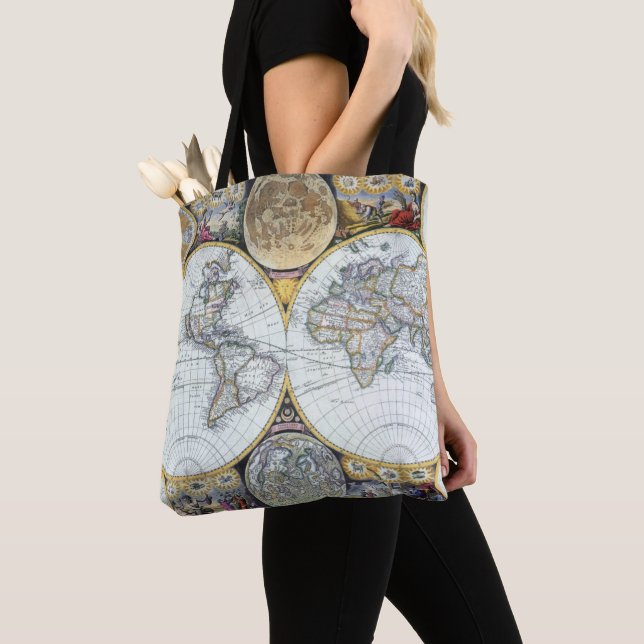 Bolsa Tote Mapa Mundial Antiquado, Atlas Maritimus por John S (Close Up)