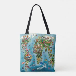 Bolsa Tote Mapa Mundial de Animais