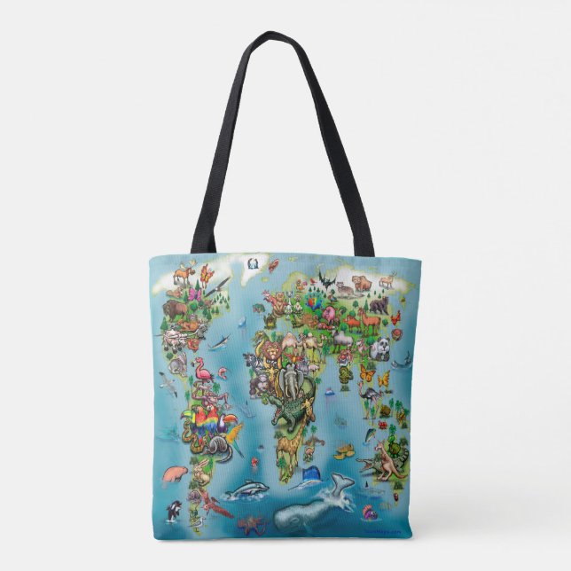 Bolsa Tote Mapa Mundial de Animais (Verso)