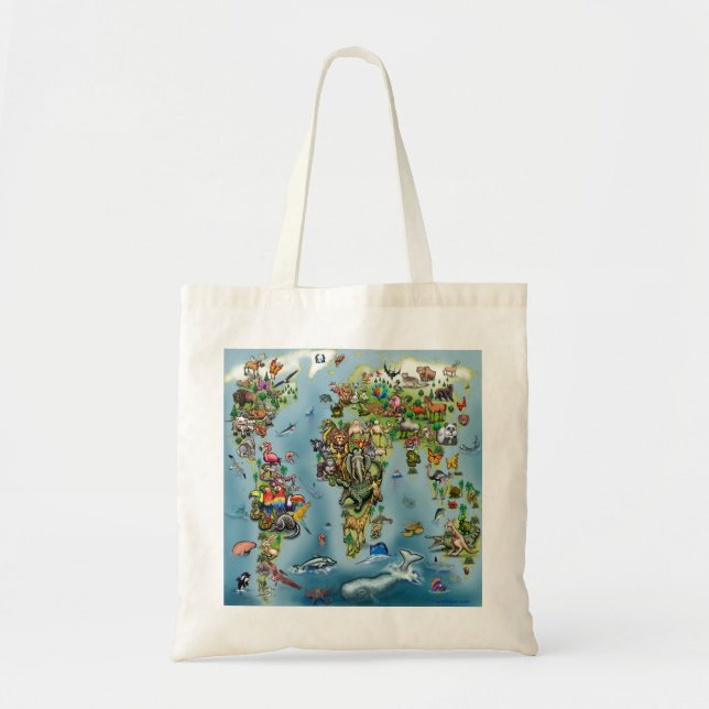 Bolsa Tote Mapa Mundial de Animais (Frente)