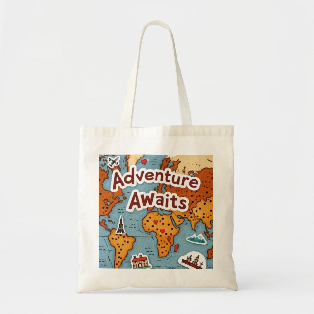 Bolsa Tote Mapa mundial de Viagem com aspas (Frente)