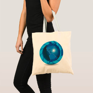 Bolsa Tote Mapa Mundial do Globo Terrestre Azul Moderno
