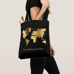 Bolsa Tote Mapa Mundial Dourado/Preto