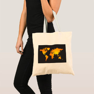Bolsa Tote Mapa Mundial Radiante em Laranja e Amarelo
