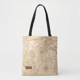 Bolsa Tote Mapa Mundial Vintage com Nome