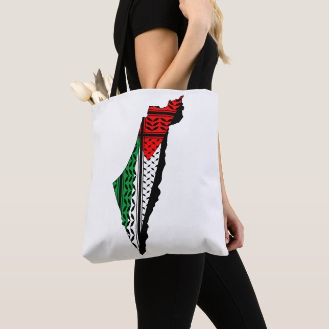Bolsa Tote Mapa Palestino que Bandeira e Padrão Keffiyeg (Close Up)