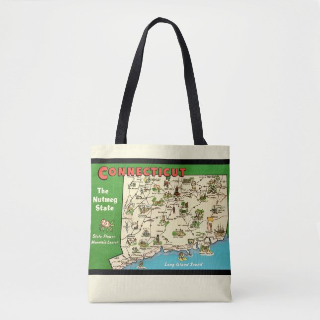 Bolsa Tote Mapa Retro Antigo de Connecticut (Frente)