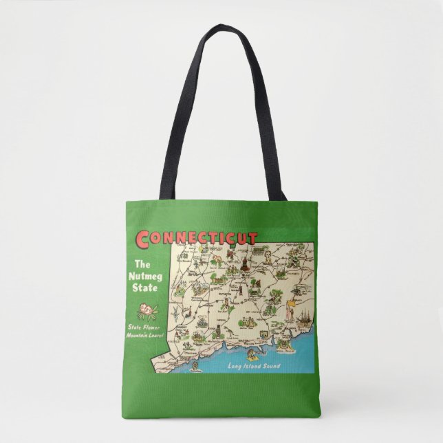 Bolsa Tote Mapa Retro Vintage de Connecticut (Frente)