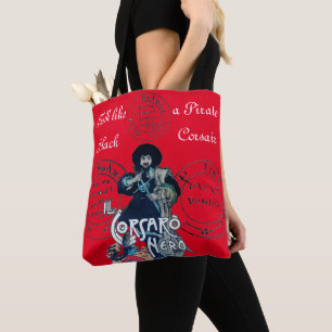 Bolsa Tote Mapas de tesouro de pirata de PRETO, vermelho