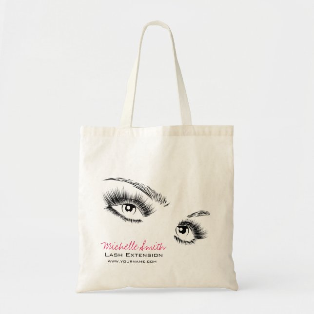Bolsa Tote Maquiagem Chic de Eyelashes Preto e Branco Minimal (Frente)