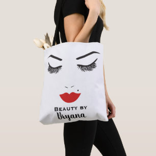 Bolsa Tote Maquiagem Facial Cílios e Lábios Vermelhos Salão