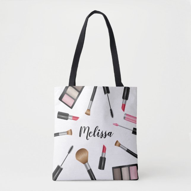 Bolsa Tote Maquiagem Máscara, Lábios Etc. Com Nome Personaliz (Frente)