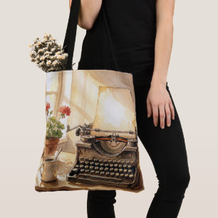 Bolsa Tote Máquina de Escrever Aquarela com Folha de Papel em