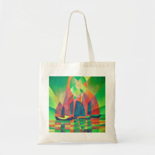 Bolsa Tote Mar de Verde com Lixo Abstrato Cubista