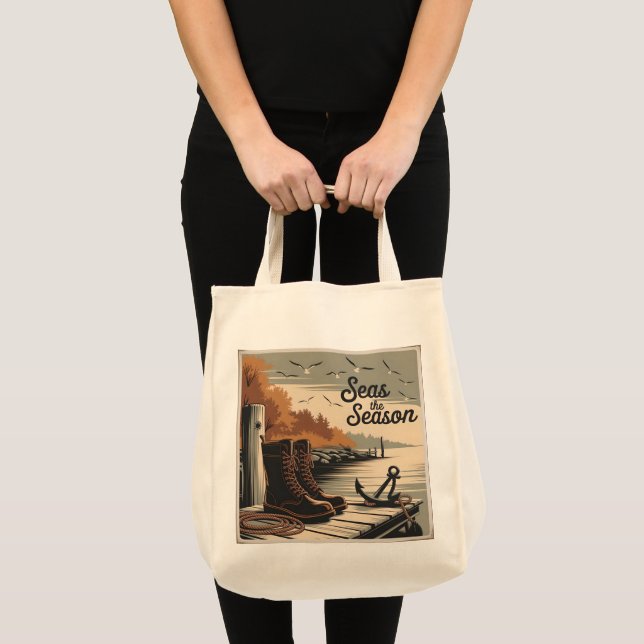 Bolsa Tote Mar, Vintage, Design de Queda Náutica (Frente (produto))