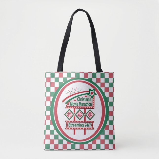 Bolsa Tote Maratona Retro Marquee Festiva do Filme de Natal (Frente)