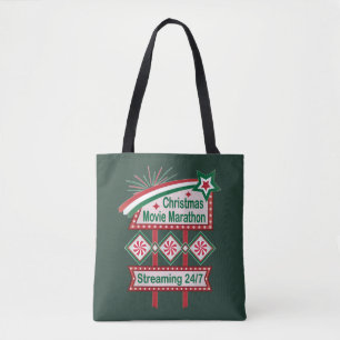 Bolsa Tote Maratona Retro Marquee Festiva do Filme de Natal