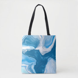 Bolsa Tote Marble de Arte Fluida Digital Azul e Branco