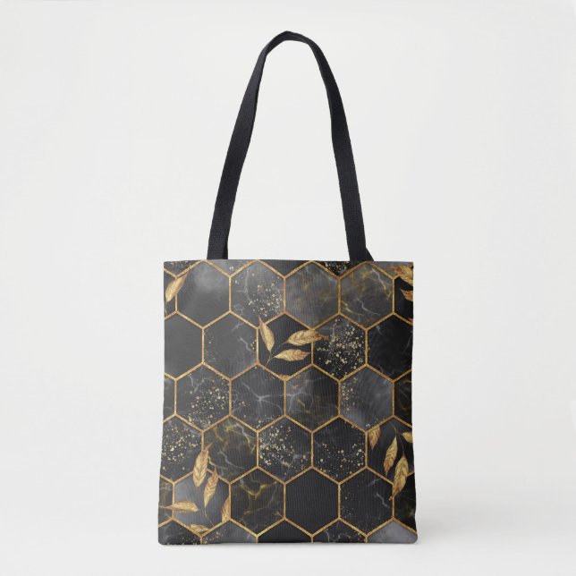 Bolsa Tote Marble Hexagon, Ouro Deixa Textura. (Frente)