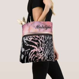 Bolsa Tote Marble Pink Chic Tiger Safari Impressão