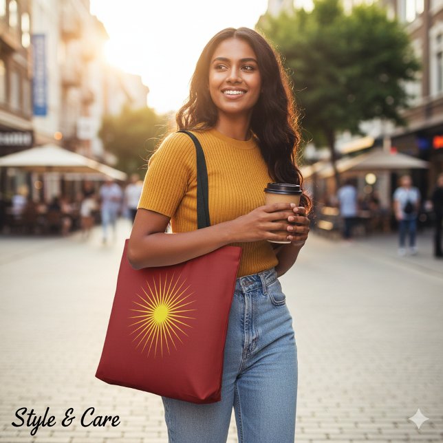 Bolsa Tote Marca de Estrela Amarela Brilhante Natal Vermelho (Bright Yellow Shining Star Mark Christmas Red Tote Bag)