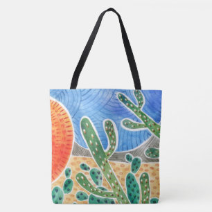 Bolsa Tote Marca de Toque de Paisagem do Cactus Watercolor