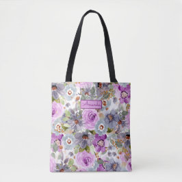Bolsa Tote Marca de Tota de Padrão Floral de Aquarela