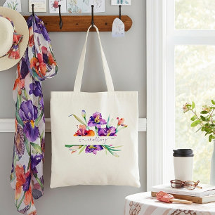 Bolsa Tote Marca de Tota personalizada Iris com aquarela púr