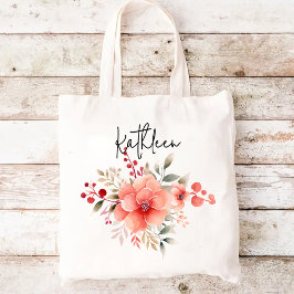 Bolsa Tote Marca Floral de Aquarela Personalizada, Presente p