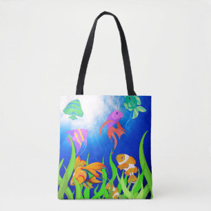 Bolsa Tote Marcha Marinha Tropical de Peixes
