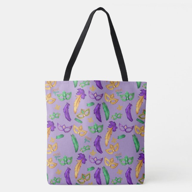 Bolsa Tote Mardi Gras Colorido com padrão (Frente)