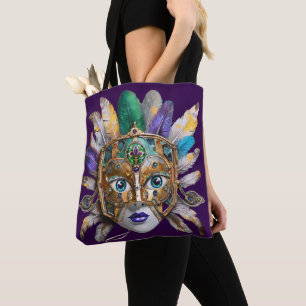 Bolsa Tote Mardi Gras Feather e Metal Mask