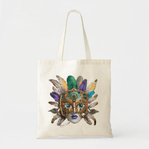 Bolsa Tote Mardi Gras Feather e Metal Mask