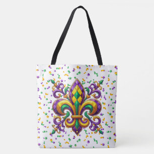 Bolsa Tote Mardi Gras fleur de lis, verde-púrpura
