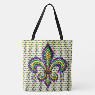 Bolsa Tote Mardi Gras fleur de lis, verde-púrpura