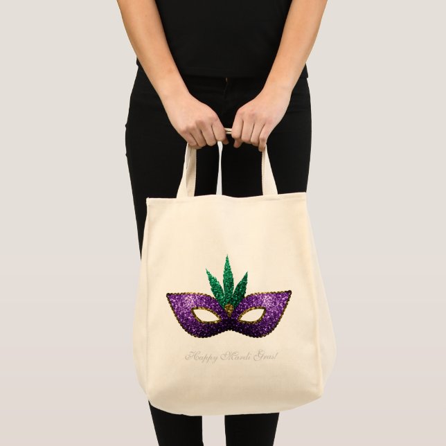 Bolsa Tote Mardi Gras Mask Purple Green Sparkles (Frente (produto))