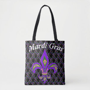 Bolsa Tote Mardi gras miçanga e Fleur de Lis