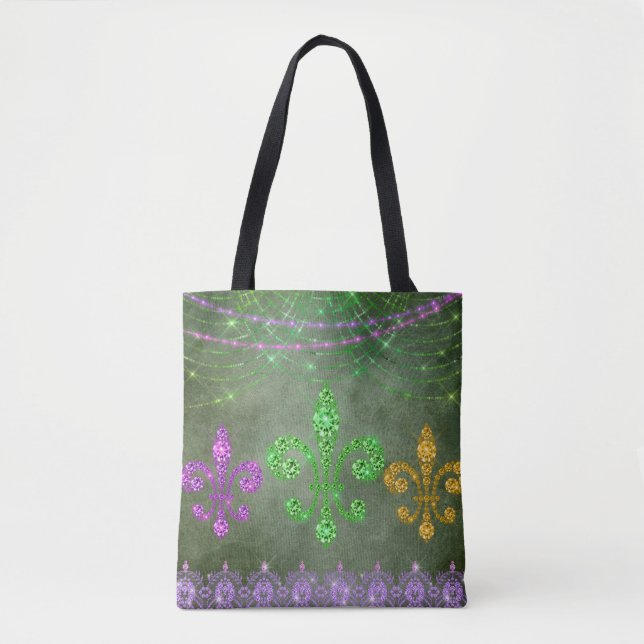 Bolsa Tote Mardi Gras Miçangas E Diamond Fleur De Lis (Frente)