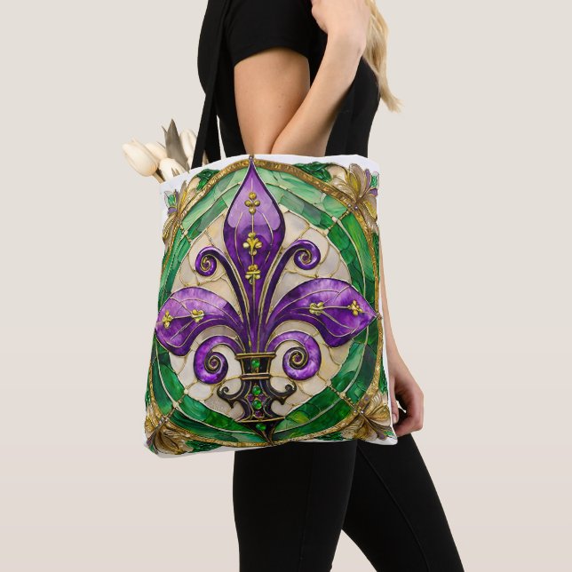 Bolsa Tote Mardi Gras StainGlass Fleur de lis (Close Up)
