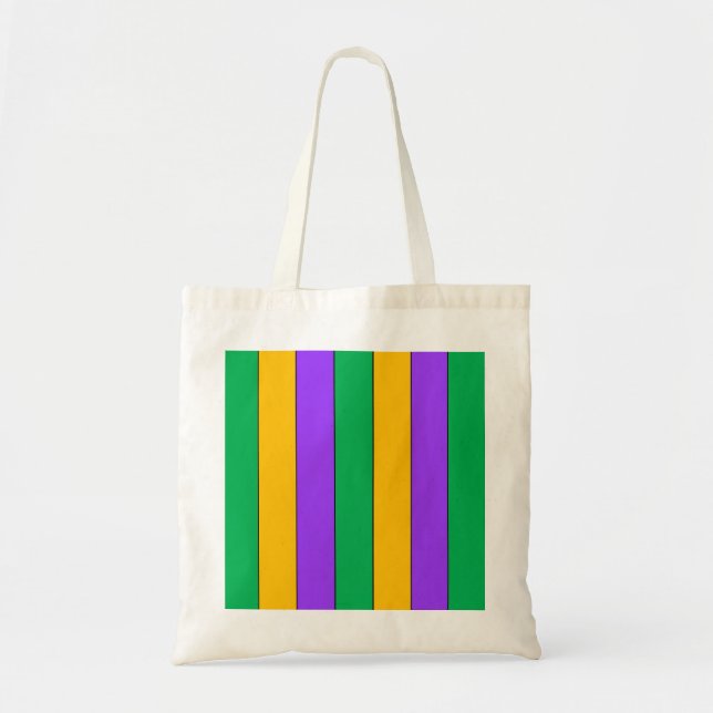 Bolsa Tote Mardi Gras Stripes Padrões Púrpura Amarelo Verde (Frente)