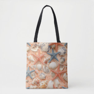 Bolsa Tote Mares de Areia Pêssego Estrela-do-Mar Concha Padrã